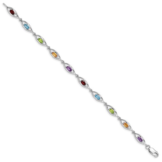 Sterling Silver Rhod-plat Amethyst Topaz Peridot Citrine Garnet Bracelet