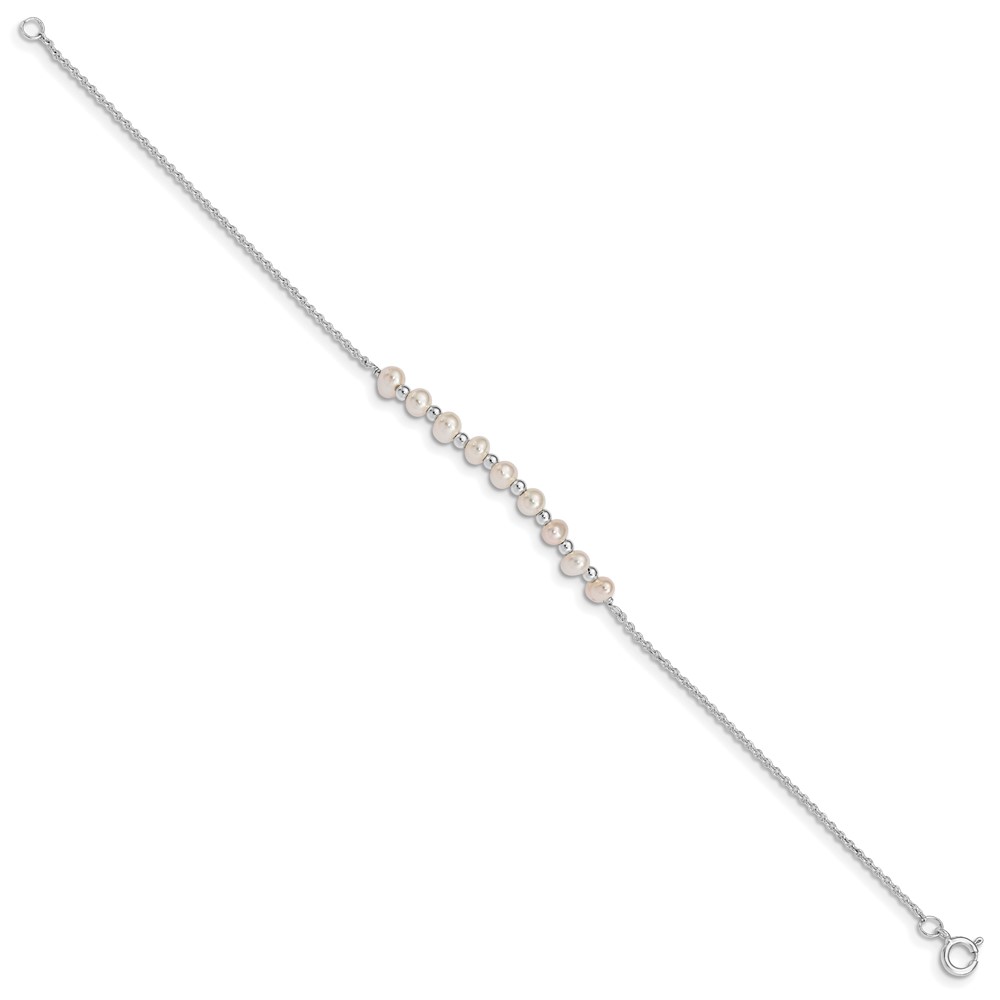 Sterling Silver White Semi-round Freshwater Cultured Pearl Bracelet (QG5054-6.5)