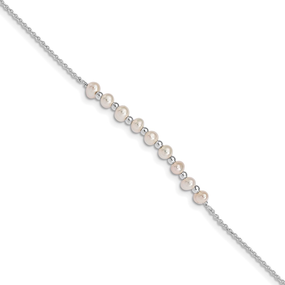 Sterling Silver White Semi-round Freshwater Cultured Pearl Bracelet (QG5054-6.5)