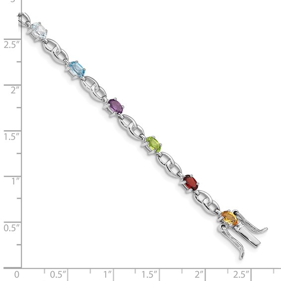 Sterling Silver Rhod-plat Ameth, Bl Top Citri, Perid, Garnet Bracelet