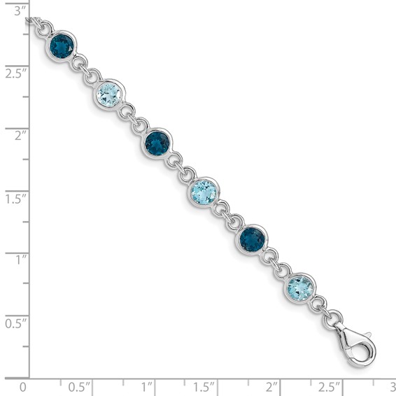 Sterling Silver Rhod-plat London and Light Swiss Blue Topaz Bracelet