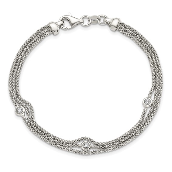 Sterling Silver Polished Multi Strand CZ Bracelet