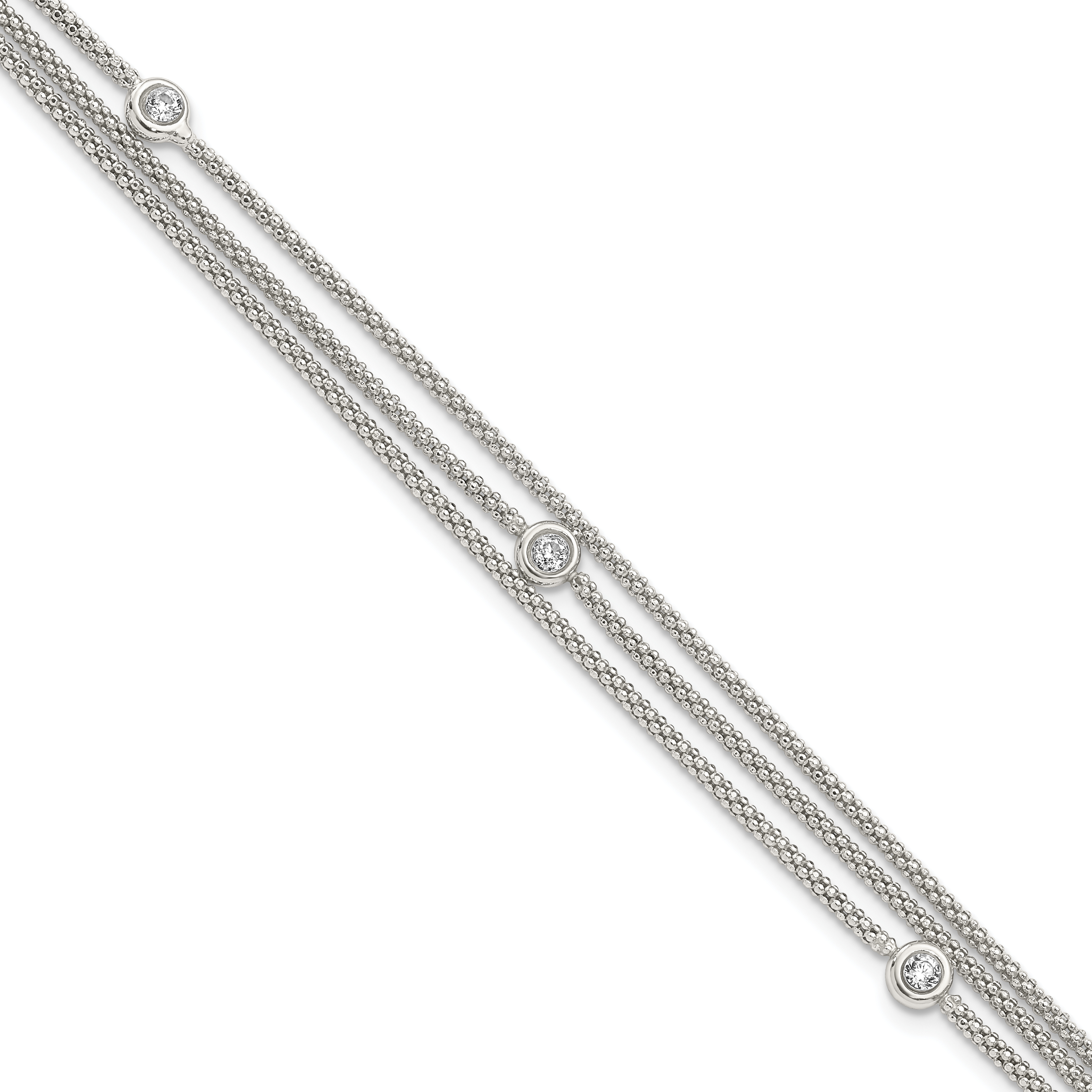 Sterling Silver Polished Multi Strand CZ Bracelet (QG5073-7.5)