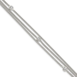Sterling Silver Polished Multi Strand CZ Bracelet