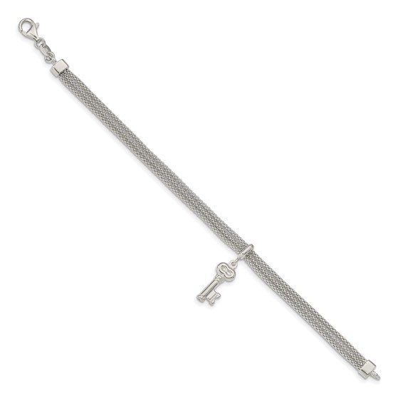 Sterling Silver Polished Multi Strand Key Dangle Bracelet