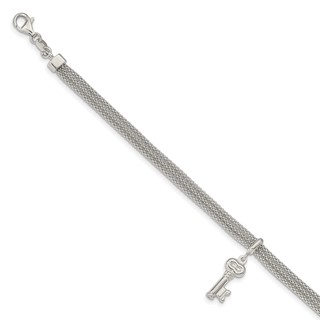 Sterling Silver Polished Multi Strand Key Dangle Bracelet