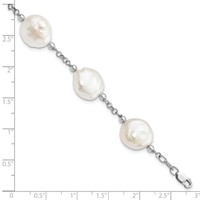 Sterling Silver Rhodium-plated 12-13mm White Coin Freshwater Cultured Pearl 6-Station Bracelet, 7.5" view 3