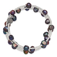 7-8mm Black Baroque Freshwater Cultured Pearl and Glass Beaded Wrap Bracelet view 2