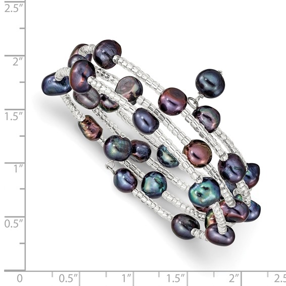 7-8mm Black Baroque Freshwater Cultured Pearl and Glass Beaded Wrap Bracelet