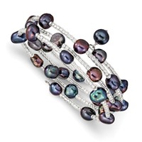 7-8mm Black Baroque Freshwater Cultured Pearl and Glass Beaded Wrap Bracelet view 1