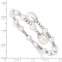 Sterling Silver Rhodium-plated 5-6mm Near-Round and 8mm Teardrop White Freshwater Cultured Pearl Wrap Flexible Bangle view 3