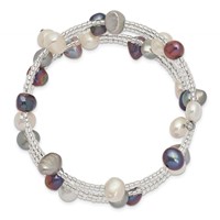 7-8mm Black Grey White Baroque Freshwater Cultured Pearl and Glass Beaded 3-row Wrap Bracelet view 2