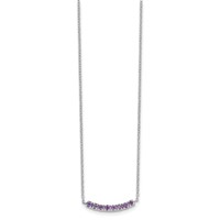 Sterling Silver Rhodium Plated Amethyst Bar Necklace with Ext, 2" view 2