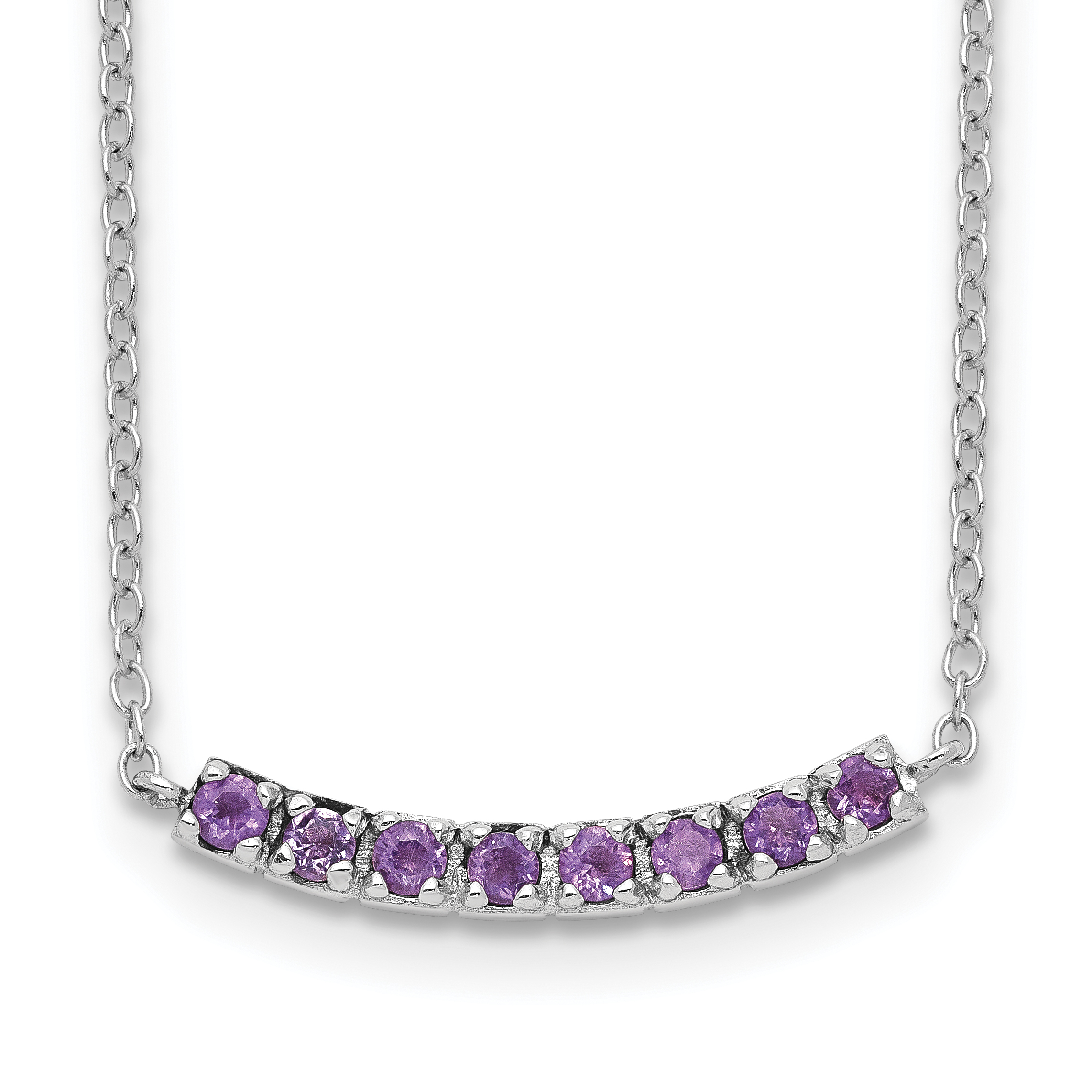 Sterling Silver Rhodium plated Amethyst Bar w/2in ext Necklace (QG5127-16)