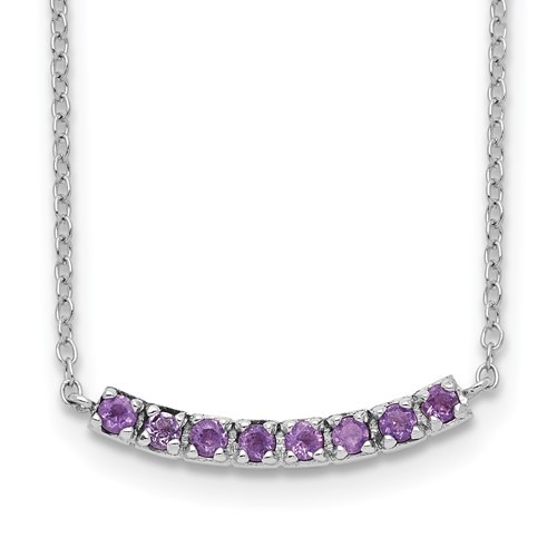 Sterling Silver Rhodium Plated Amethyst Bar Necklace with Ext, 2"