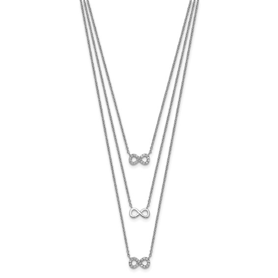 Sterling Silver Rhod-plated 3-Strand CZ Infinity w/2in ext. Necklace