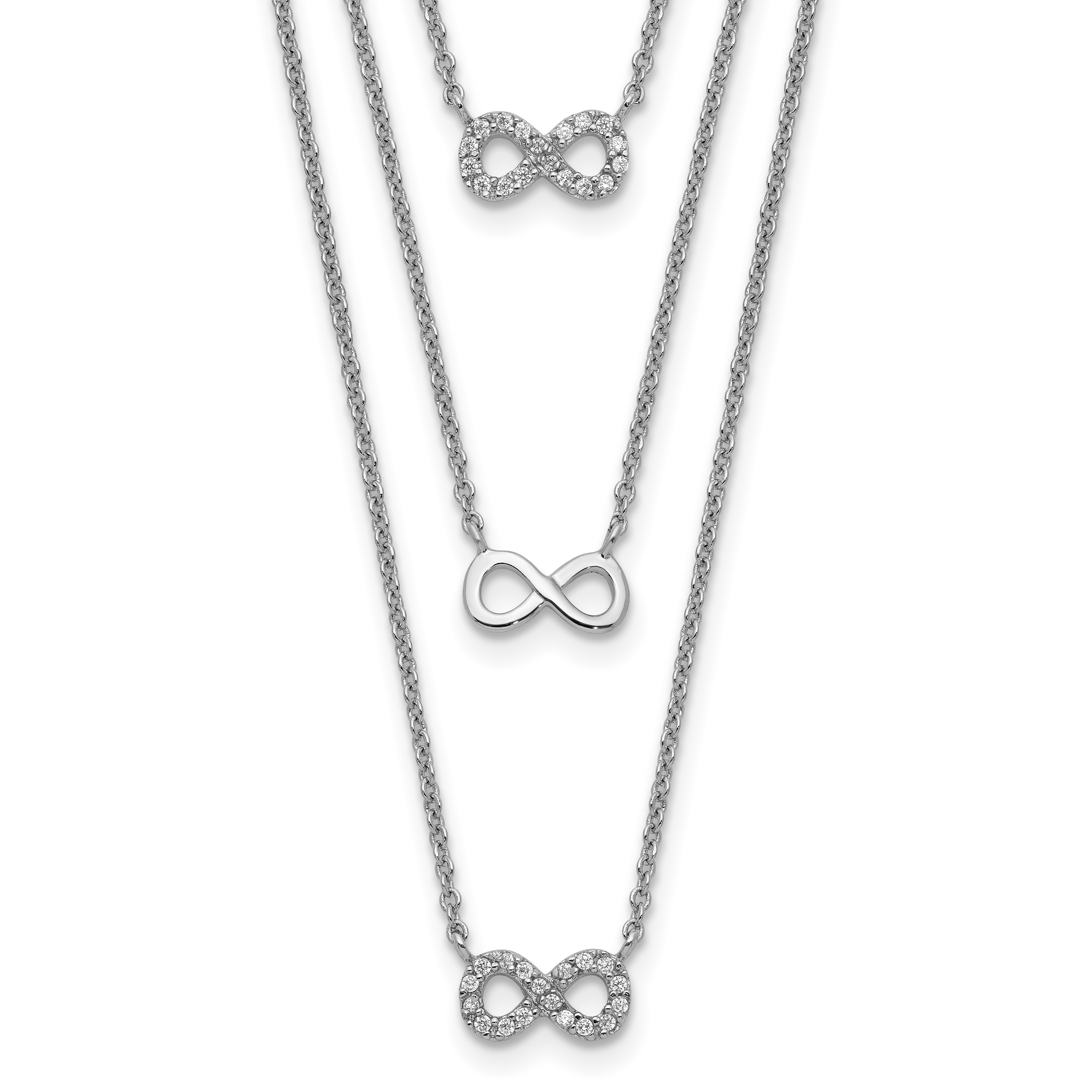 Sterling Silver Rhod-plated 3-Strand CZ Infinity w/2in ext. Necklace (QG5130-16)