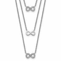 Sterling Silver Rhodium-plated 3-Strand CZ Infinity Symbol Necklace with 2 Inch Extension, 16" view 1