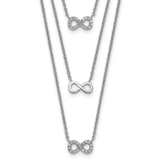 Sterling Silver Rhod-plated 3-Strand CZ Infinity w/2in ext. Necklace