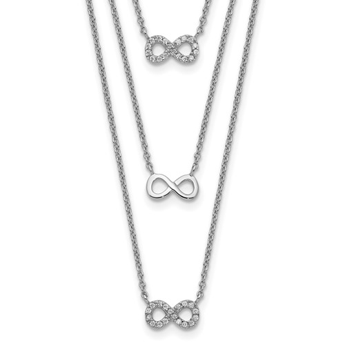 Sterling Silver Rhodium-plated 3-Strand CZ Infinity Symbol Necklace with 2 Inch Extension, 16"