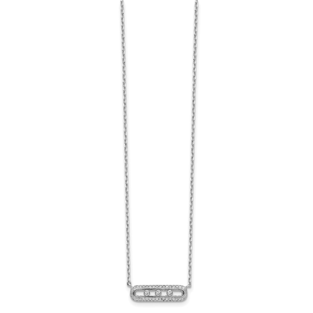 Sterling Silver Rhodium-plated CZ Bar w/ 2in ext. Necklace (QG5134-16.5)