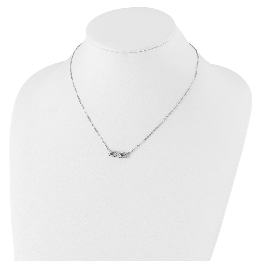 Sterling Silver Rhodium-plated CZ Bar w/ 2in ext. Necklace (QG5134-16.5)