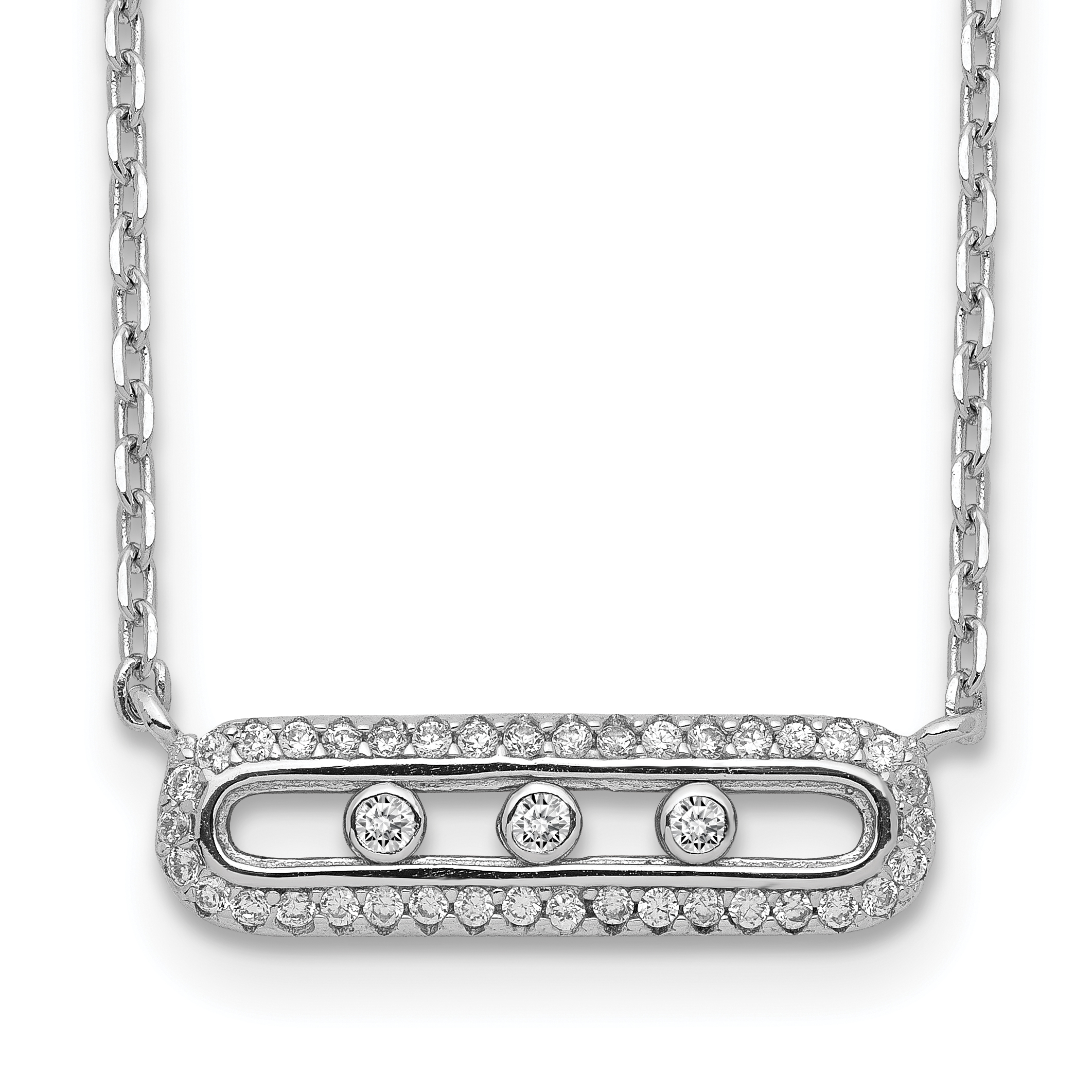Sterling Silver Rhodium-plated CZ Bar w/ 2in ext. Necklace (QG5134-16.5)
