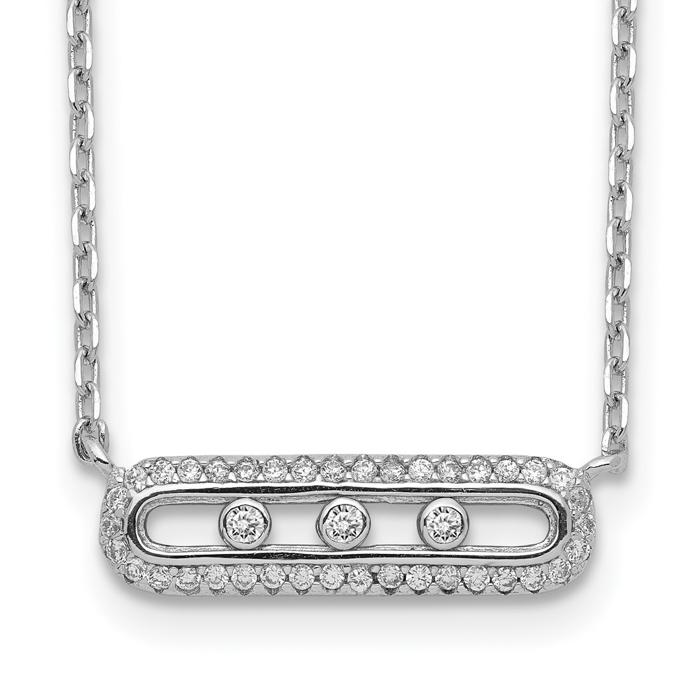 Sterling Silver Rhodium-plated CZ Bar w/ 2in ext. Necklace (QG5134-16.5)