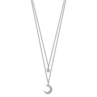 Sterling Silver Rhodium-plated CZ Star and Moon 2-strand Necklace with 2 Inch Extension, 16" view 2