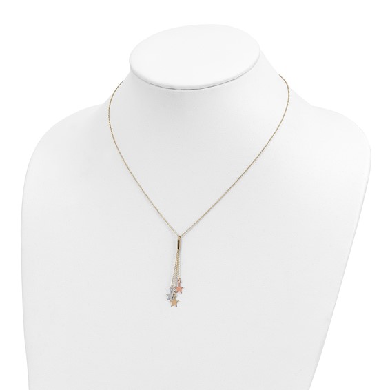 Sterling Silver Rhod-pltd CZ Star and Moon 2in ext 2-strand Necklace