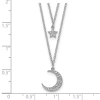 Sterling Silver Rhodium-plated CZ Star and Moon 2-strand Necklace with 2 Inch Extension, 16" view 3