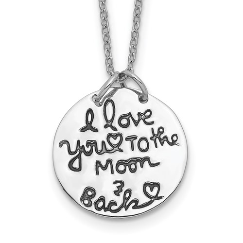 Sterling Silver Rhodium-plated Antiqued I Love You to the Moon and Back Necklace, 18"