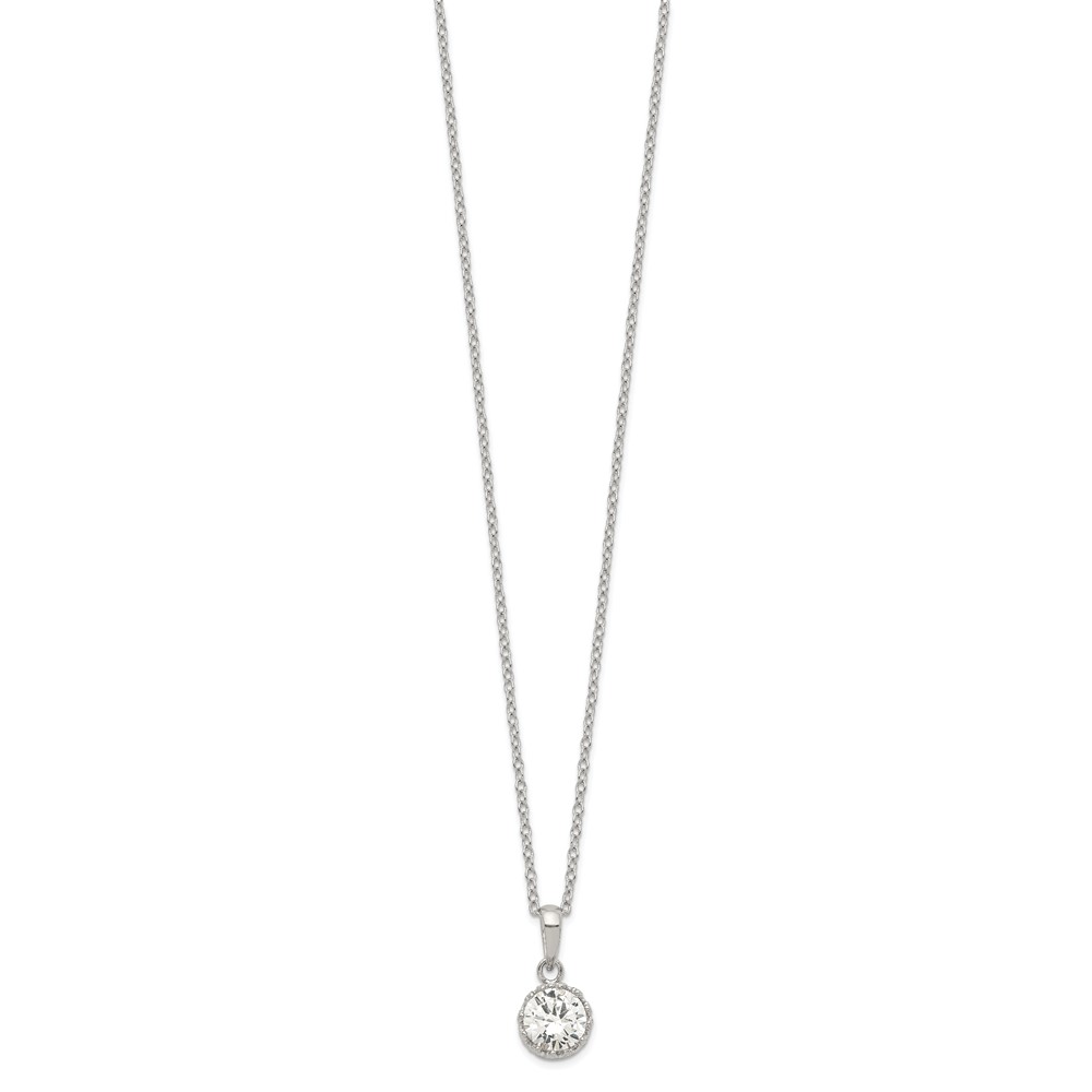 Sterling Silver Rhodium-plated Polished CZ Necklace (QG5143-18)