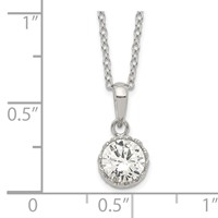 Sterling Silver Rhodium-plated Polished 7mm Round CZ Necklace, 18" view 3