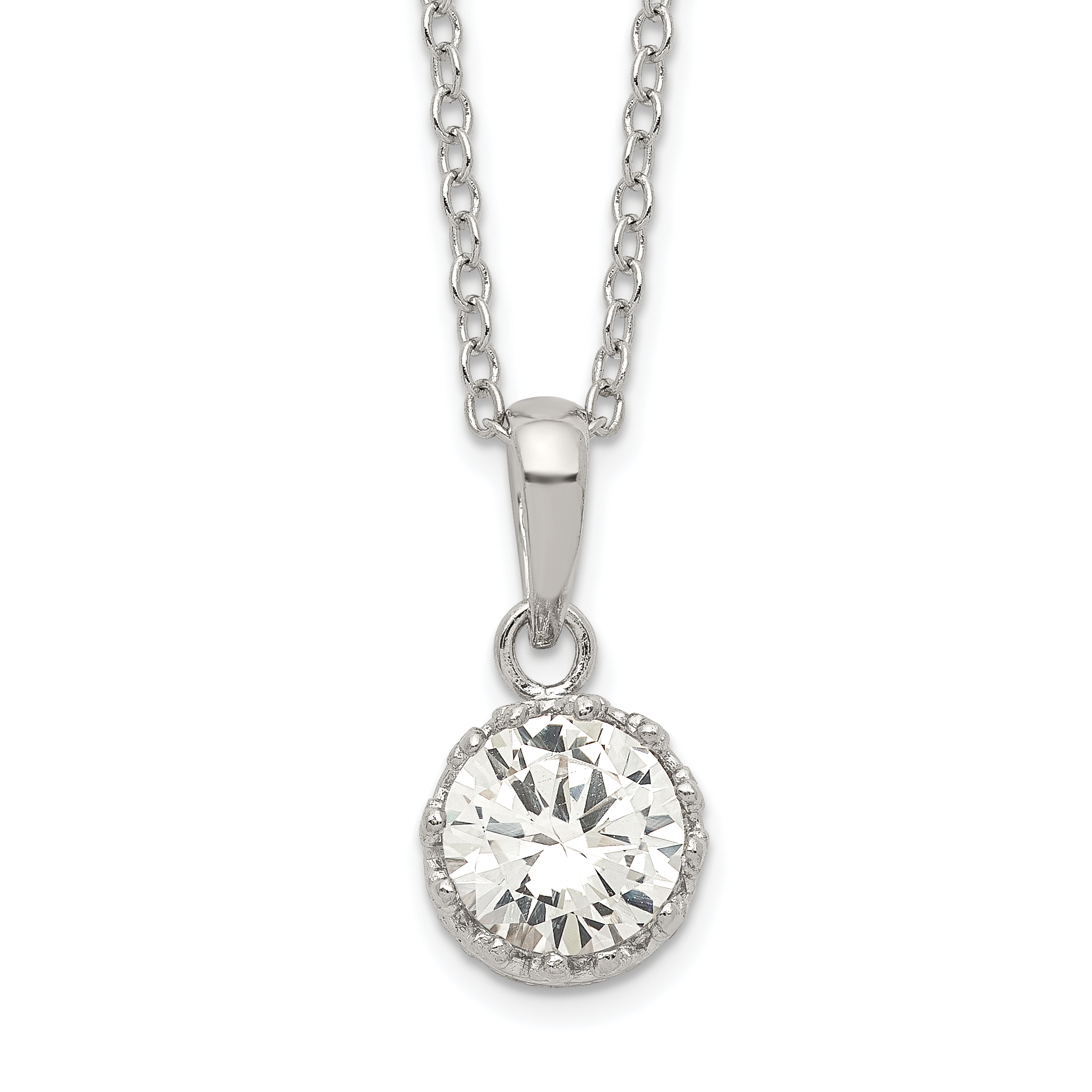 Sterling Silver Rhodium-plated Polished CZ Necklace (QG5143-18)