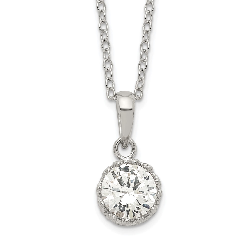 Sterling Silver Rhodium-plated Polished CZ Necklace (QG5143-18)