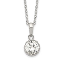 Sterling Silver Rhodium-plated Polished 7mm Round CZ Necklace, 18" view 1
