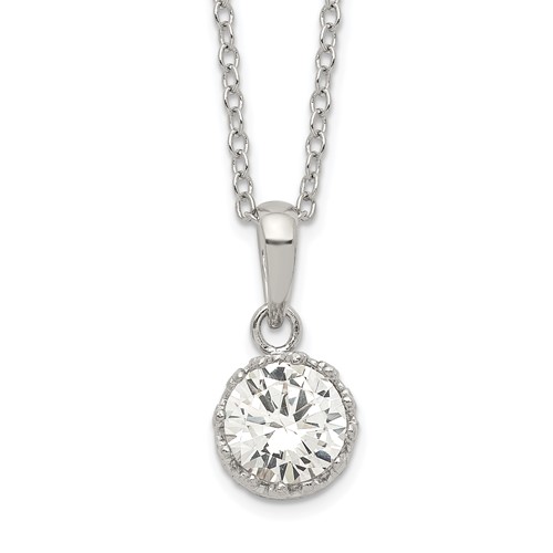 Sterling Silver Rhodium-plated Polished 7mm Round CZ Necklace, 18"