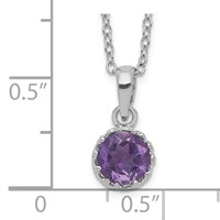 Sterling Silver Rhodium-plated 7mm Round Amethyst Necklace view 3