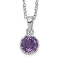 Sterling Silver Rhodium-plated 7mm Round Amethyst Necklace view 1