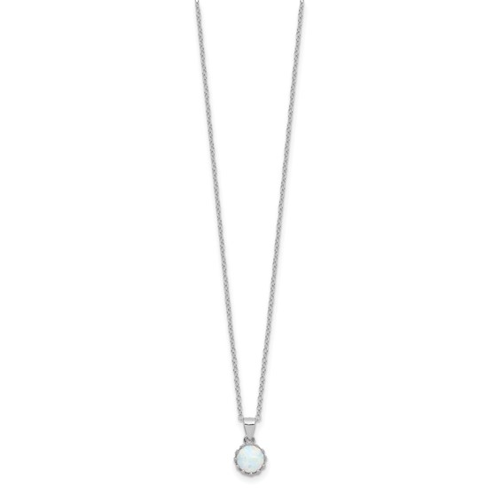 Sterling Silver Rhodium-plated Polished Created Opal Necklace