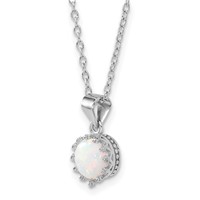 Sterling Silver Rhodium-plated Polished Created Opal Necklace view 5
