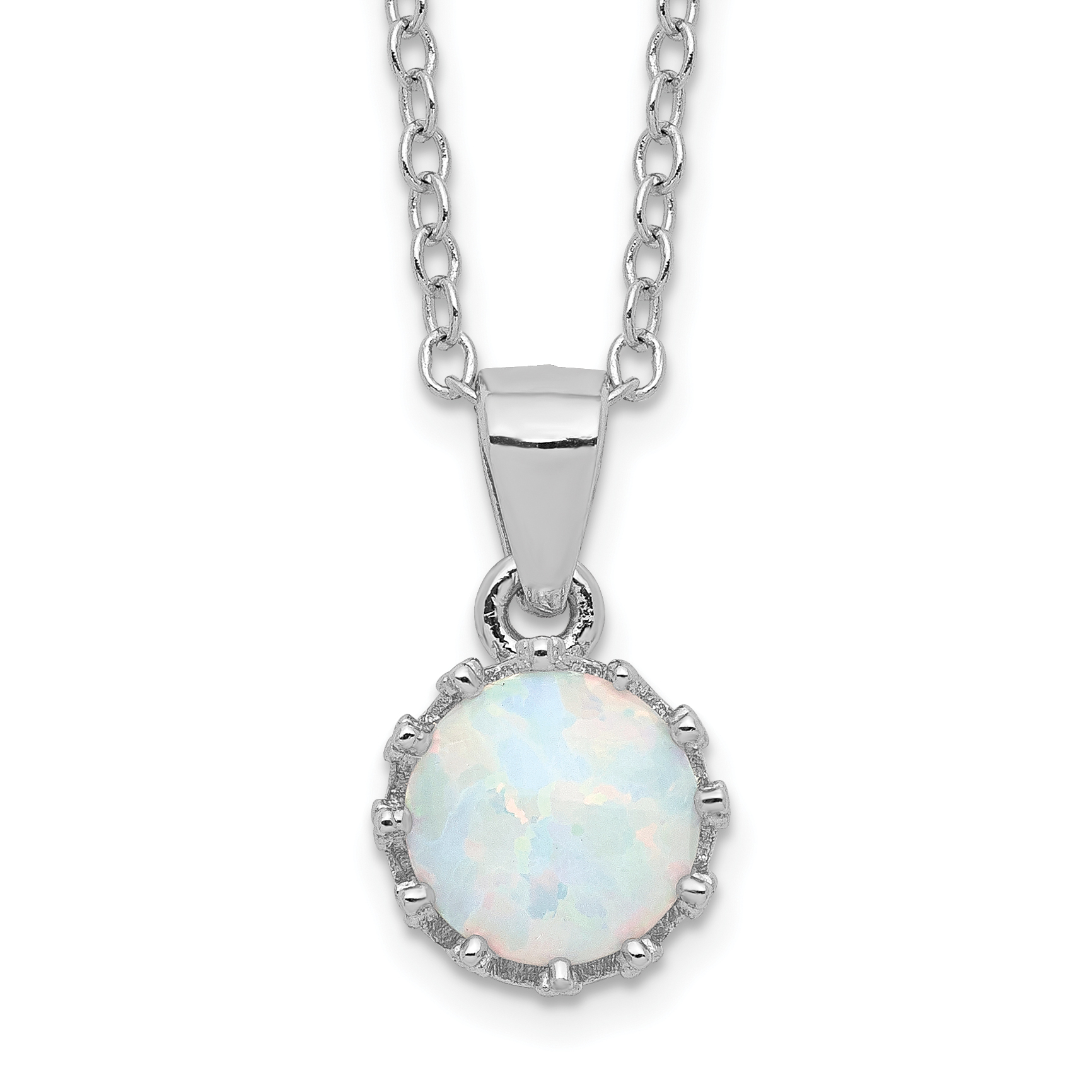 Sterling Silver Rhodium-plated Polished Created Opal Necklace (QG5146-18)