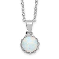 Sterling Silver Rhodium-plated Polished Created Opal Necklace view 1