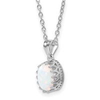 Sterling Silver Rhodium-plated Polish Oval Created Opal Necklace view 5