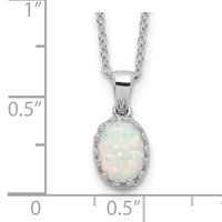 Sterling Silver Rhodium-plated Polish Oval Created Opal Necklace view 3
