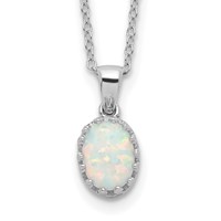 Sterling Silver Rhodium-plated Polish Oval Created Opal Necklace view 1