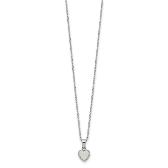 Sterling Silver Rhodium-plated Polish Heart Created Opal Necklace