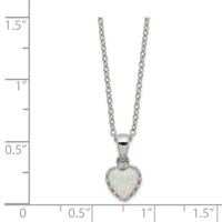 Sterling Silver Rhodium-plated Polish Heart Created Opal Necklace view 3