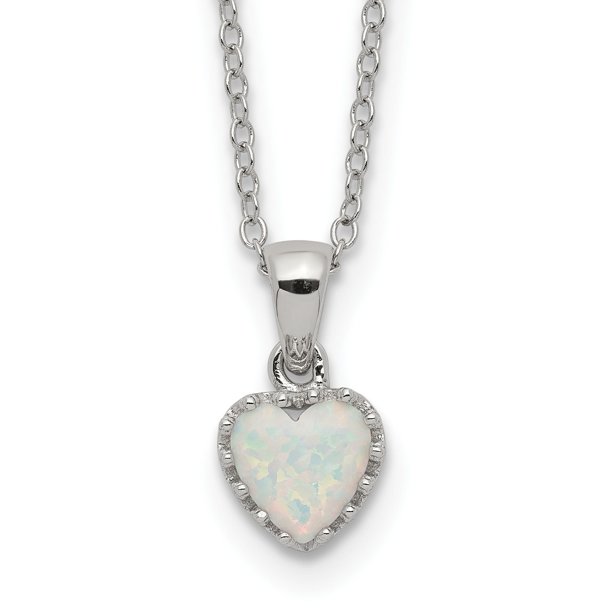 Sterling Silver Rhodium-plated Polish Heart Created Opal Necklace (QG5149-18)